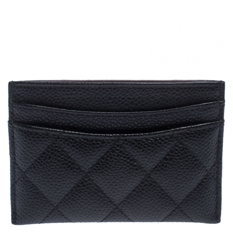 Pre Owned Chanel Black Quilted Caviar Leather Classic Card Holder