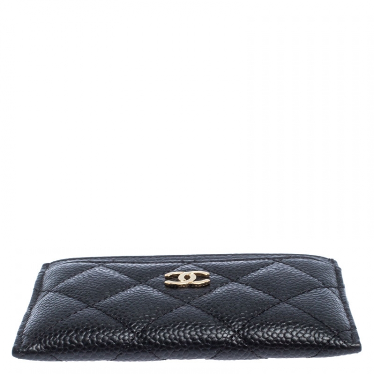 Pre Owned Chanel Black Quilted Caviar Leather Classic Card Holder