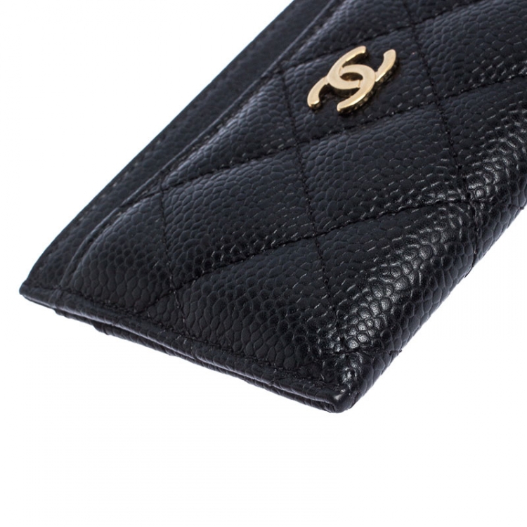 Pre Owned Chanel Black Quilted Caviar Leather Classic Card Holder