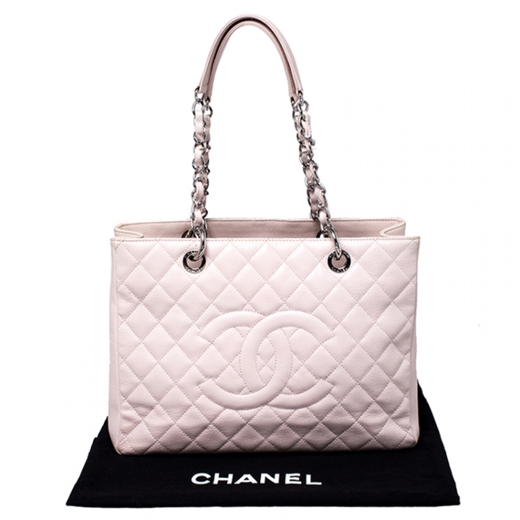 Pre Owned Chanel Blush Pink Quilted Caviar Leather Grand Shopping Tote