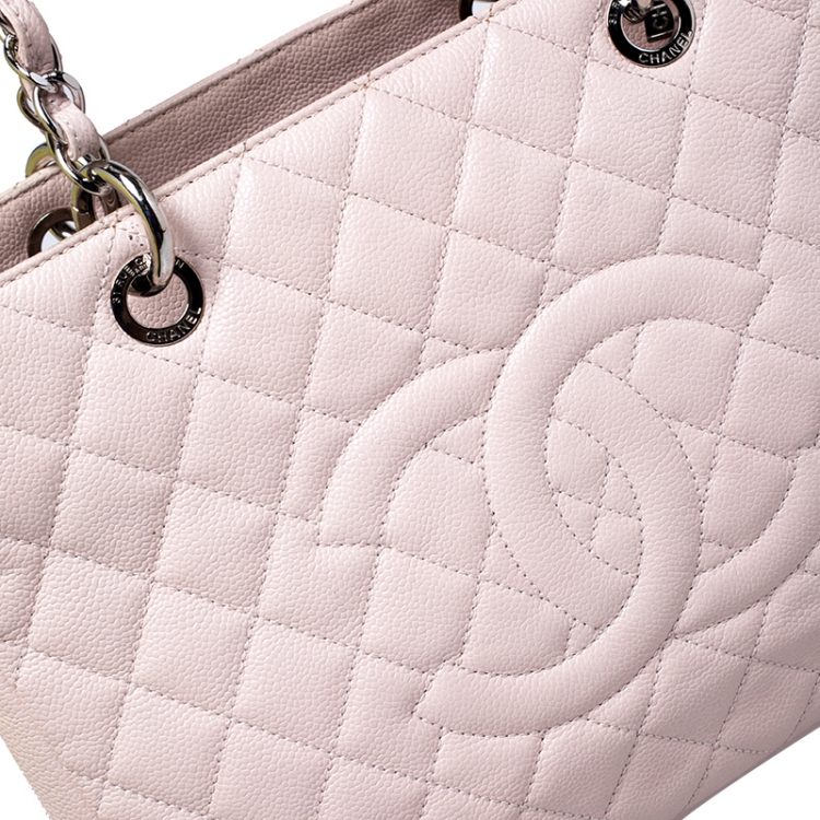 Pre Owned Chanel Blush Pink Quilted Caviar Leather Grand Shopping Tote