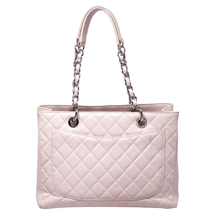 Pre Owned Chanel Blush Pink Quilted Caviar Leather Grand Shopping Tote