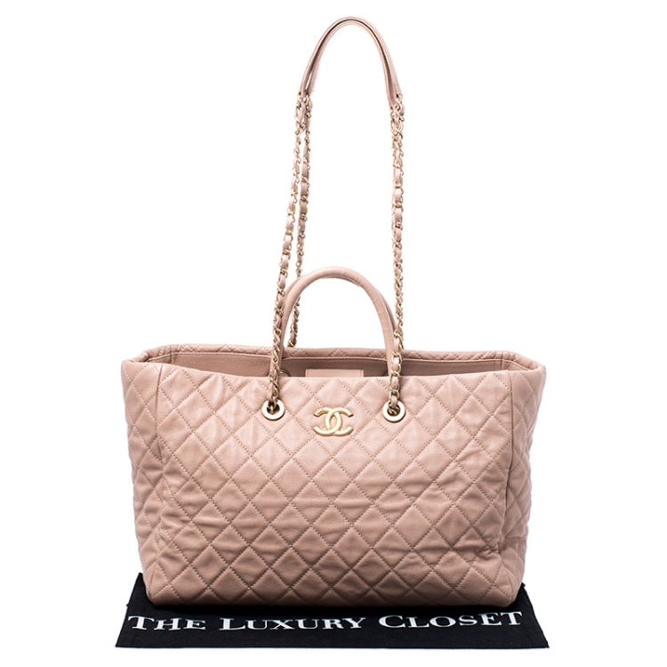 Pre Owned Chanel Beige Quilted Leather Coco Handle Shopper Tote