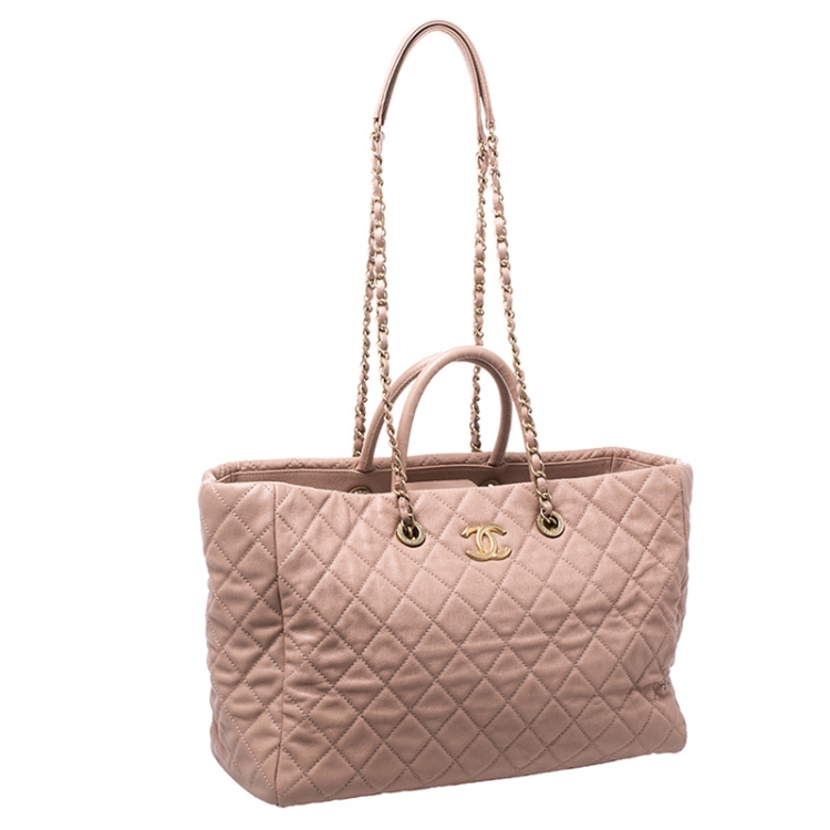 Pre Owned Chanel Beige Quilted Leather Coco Handle Shopper Tote