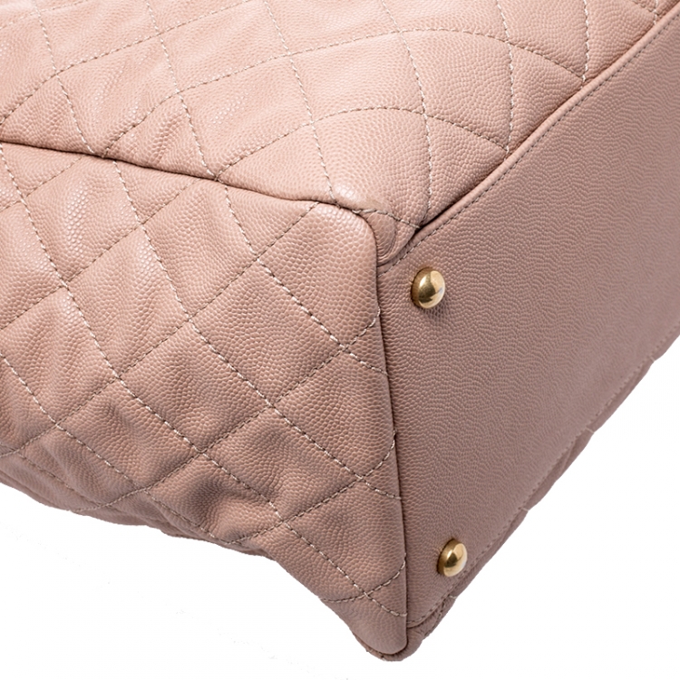 Pre Owned Chanel Beige Quilted Leather Coco Handle Shopper Tote