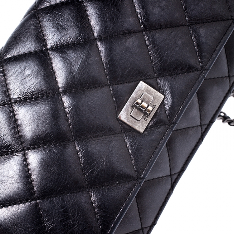 Pre Owned Chanel Black Quilted Crinkled Leather Reissue WOC Flap Bag