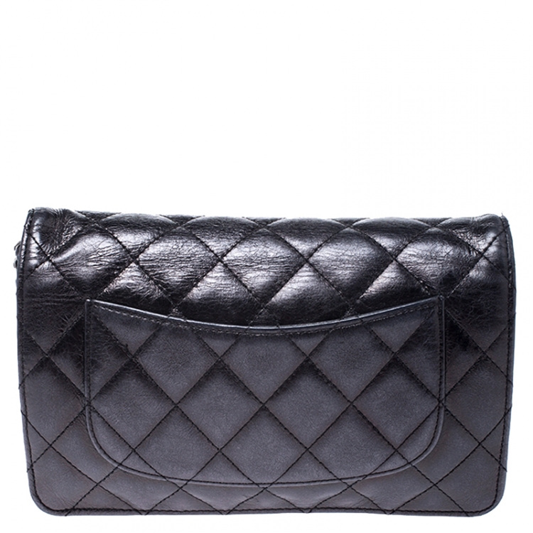 Pre Owned Chanel Black Quilted Crinkled Leather Reissue WOC Flap Bag