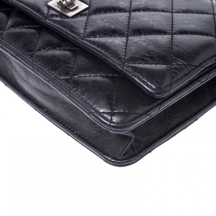Pre Owned Chanel Black Quilted Crinkled Leather Reissue WOC Flap Bag