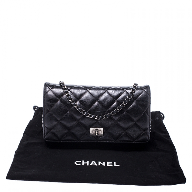 Pre Owned Chanel Black Quilted Crinkled Leather Reissue WOC Flap Bag