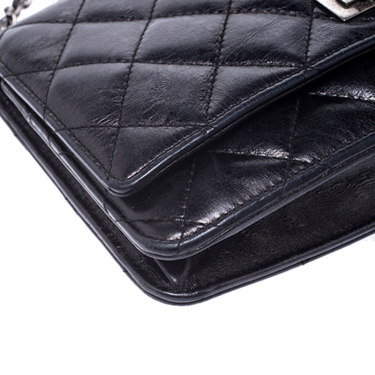 Pre Owned Chanel Black Quilted Crinkled Leather Reissue WOC Flap Bag