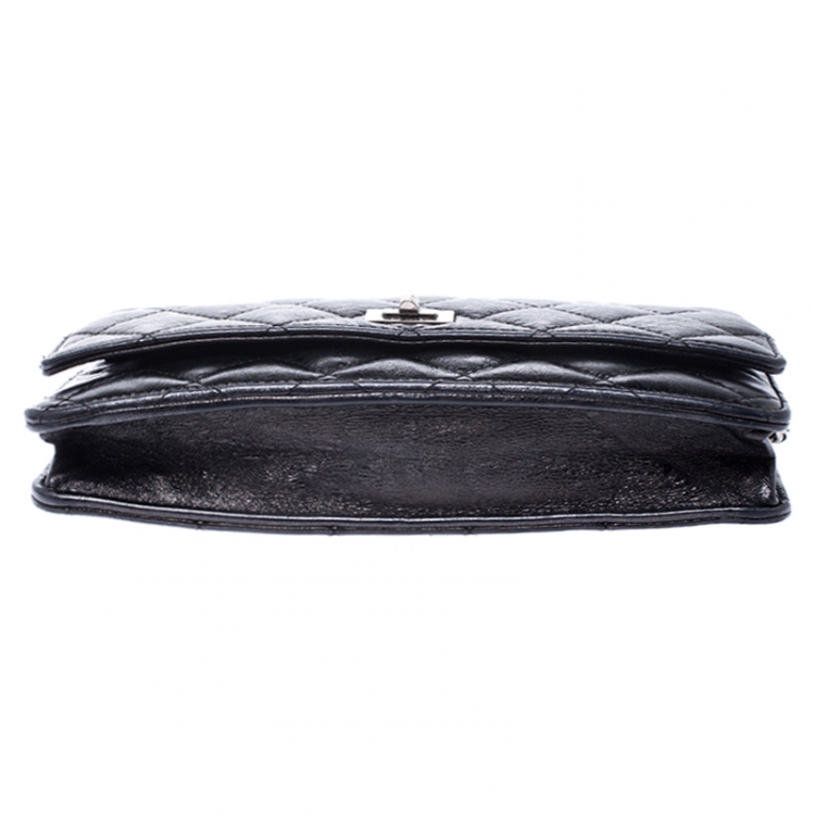 Pre Owned Chanel Black Quilted Crinkled Leather Reissue WOC Flap Bag