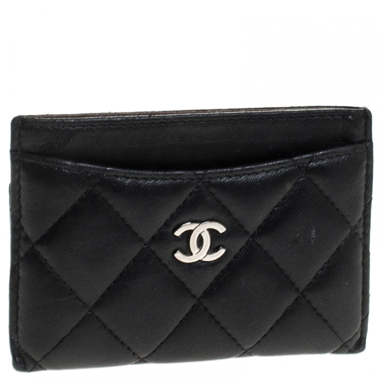 Pre Owned Chanel Black Quilted Caviar Leather Classic Card Holder
