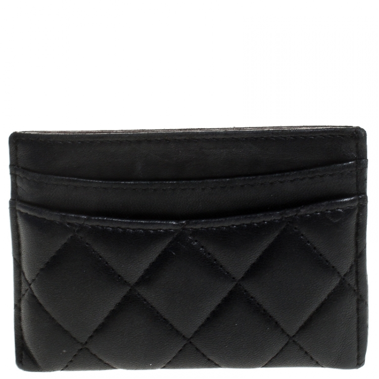 Pre Owned Chanel Black Quilted Caviar Leather Classic Card Holder