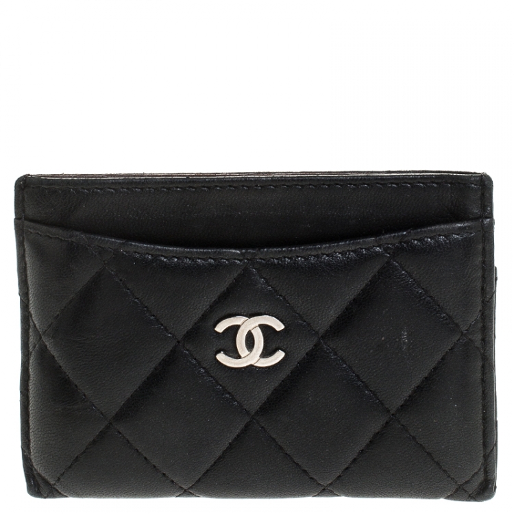 Pre Owned Chanel Black Quilted Caviar Leather Classic Card Holder
