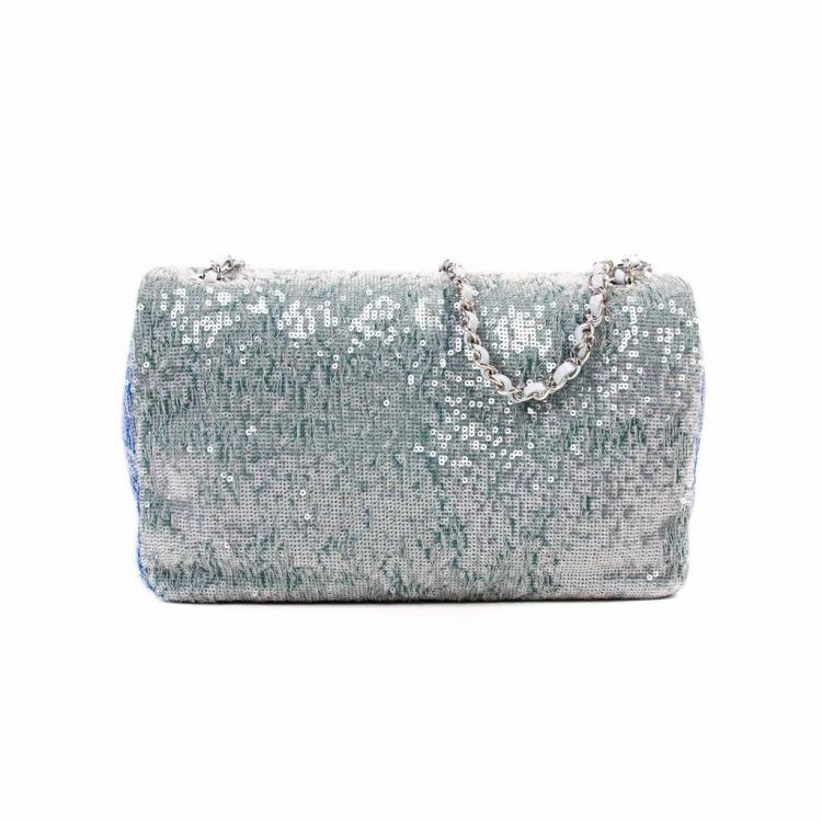 Pre Owned Chanel Blue Sequin Medium Waterfall Sequin Flap Bag
