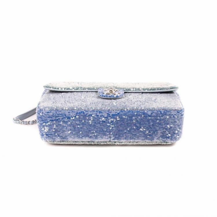 Pre Owned Chanel Blue Sequin Medium Waterfall Sequin Flap Bag
