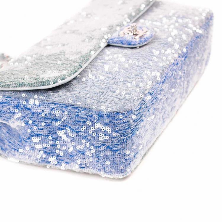 Pre Owned Chanel Blue Sequin Medium Waterfall Sequin Flap Bag