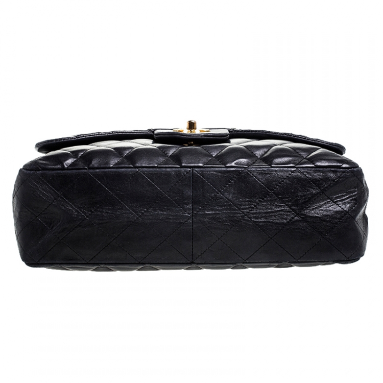 Pre Owned Chanel Black Quilted Leather Jumbo Classic Single Flap Bag