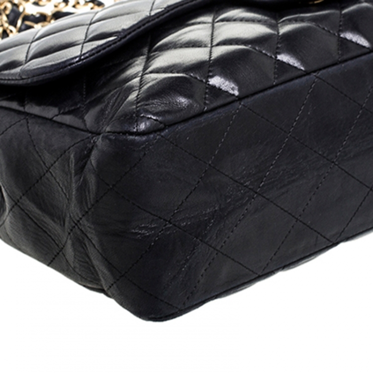 Pre Owned Chanel Black Quilted Leather Jumbo Classic Single Flap Bag