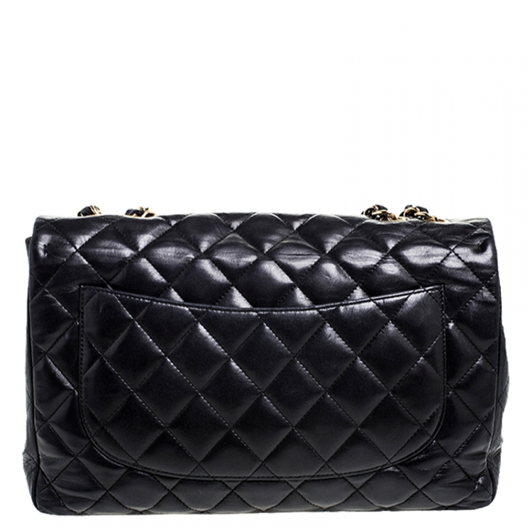 Pre Owned Chanel Black Quilted Leather Jumbo Classic Single Flap Bag