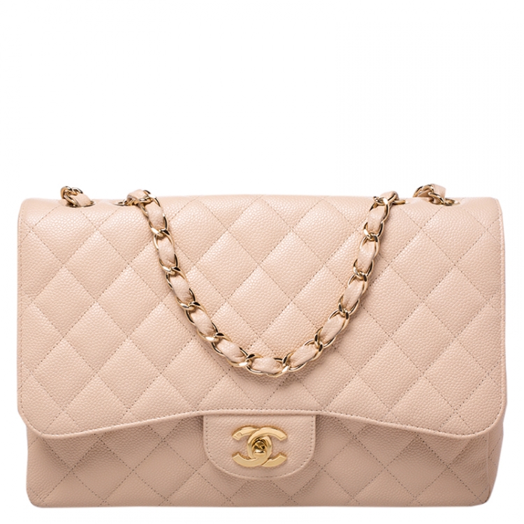 Chanel Beige Quilted Caviar Leather Jumbo Classic Single Flap Bag Chanel |  The Luxury Closet