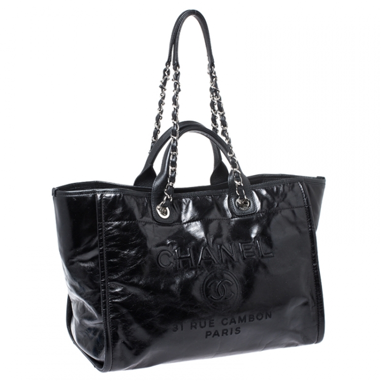 Pre Owned Chanel Black Leather Large Deauville Tote