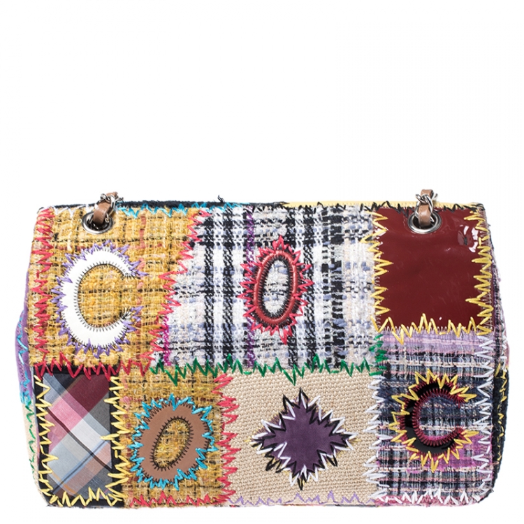 Pre Owned Chanel Multicolor Patchwork Jumbo Classic Single Flap Bag