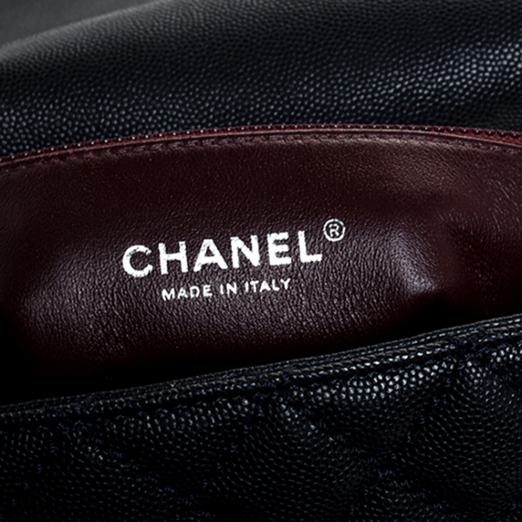 Pre Owned Chanel Navy Blue Quilted Caviar Leather Medium Lizard Handle Coco Flap Bag