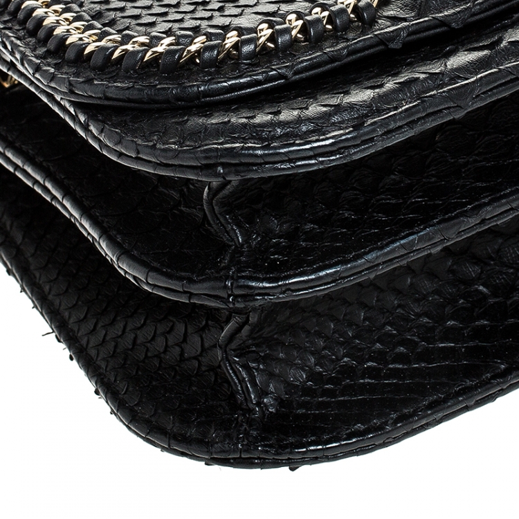 Pre Owned Chanel Black Python Small Braided Chic Flap Bag