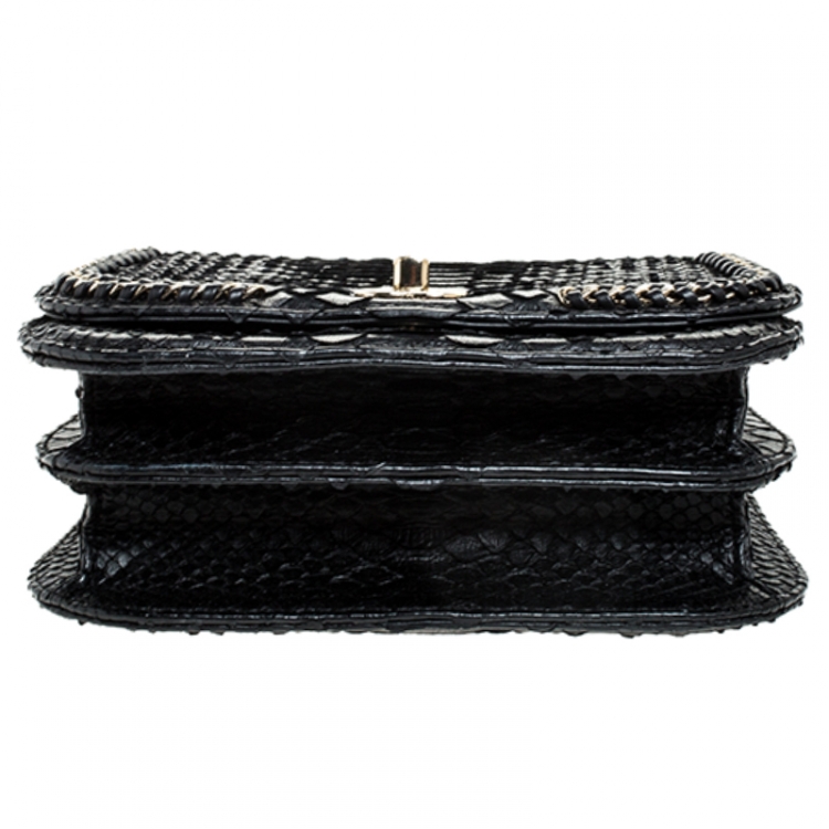 Pre Owned Chanel Black Python Small Braided Chic Flap Bag