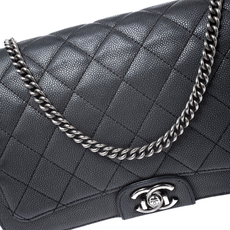 Pre Owned Chanel Black Quilted Leather Elegant CC Flap Bag