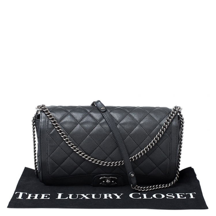 Pre Owned Chanel Black Quilted Leather Elegant CC Flap Bag
