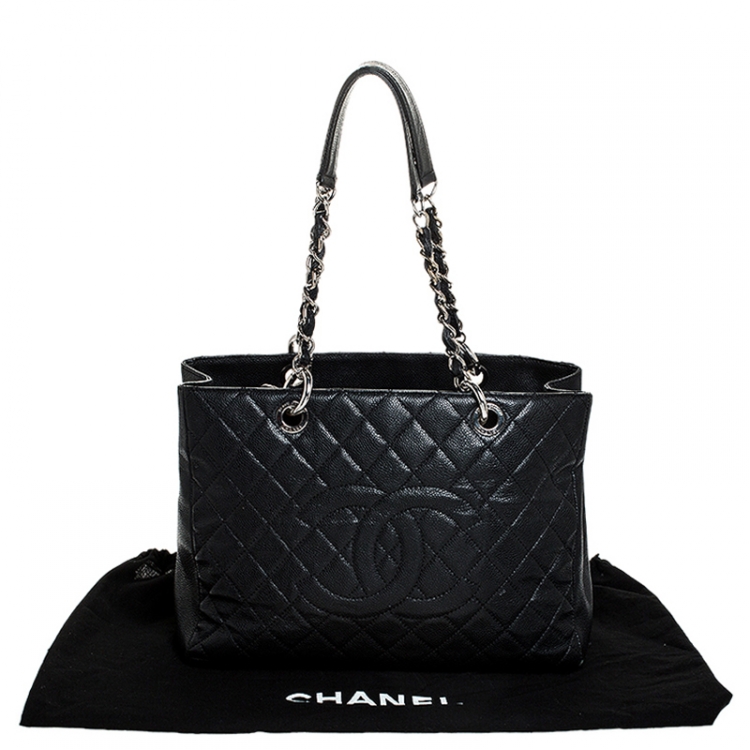 Pre Owned Chanel Black Quilted Caviar Leather Grand Shopping Tote