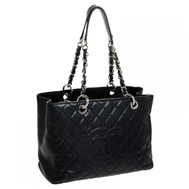 Pre Owned Chanel Black Quilted Caviar Leather Grand Shopping Tote