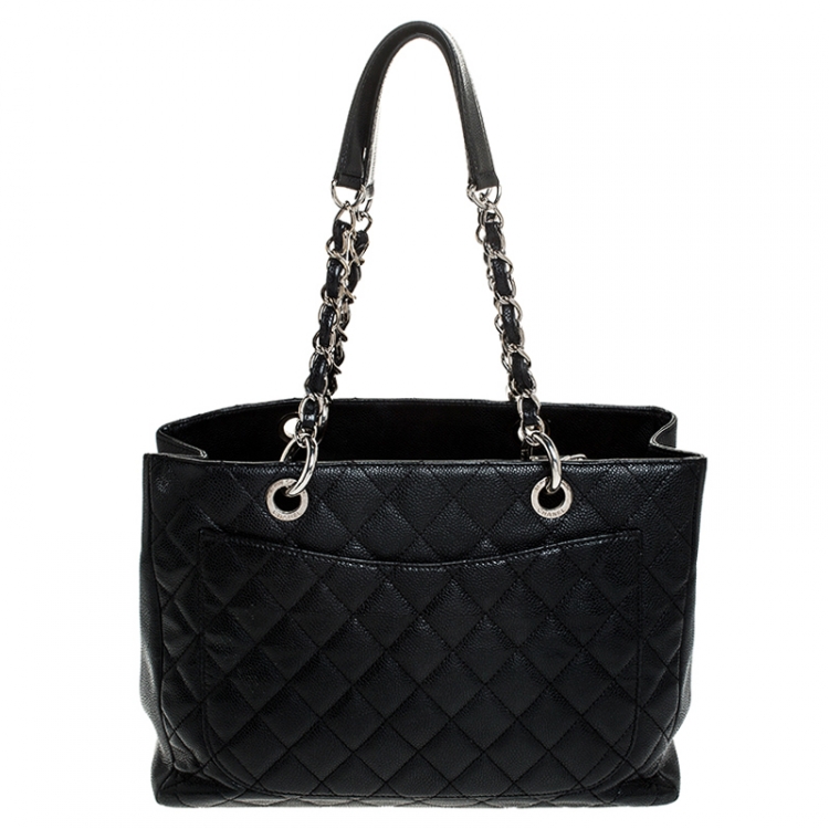 Pre Owned Chanel Black Quilted Caviar Leather Grand Shopping Tote