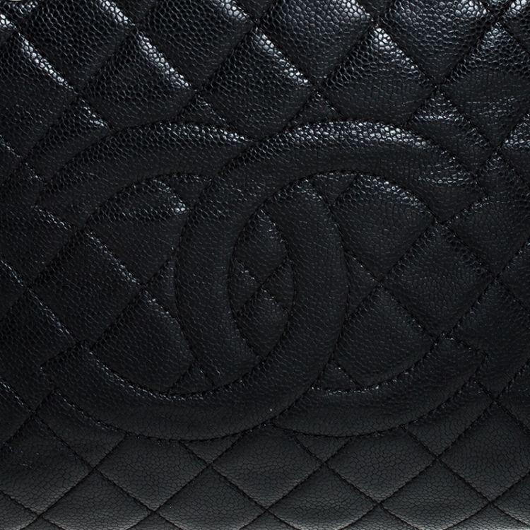 Pre Owned Chanel Black Quilted Caviar Leather Grand Shopping Tote