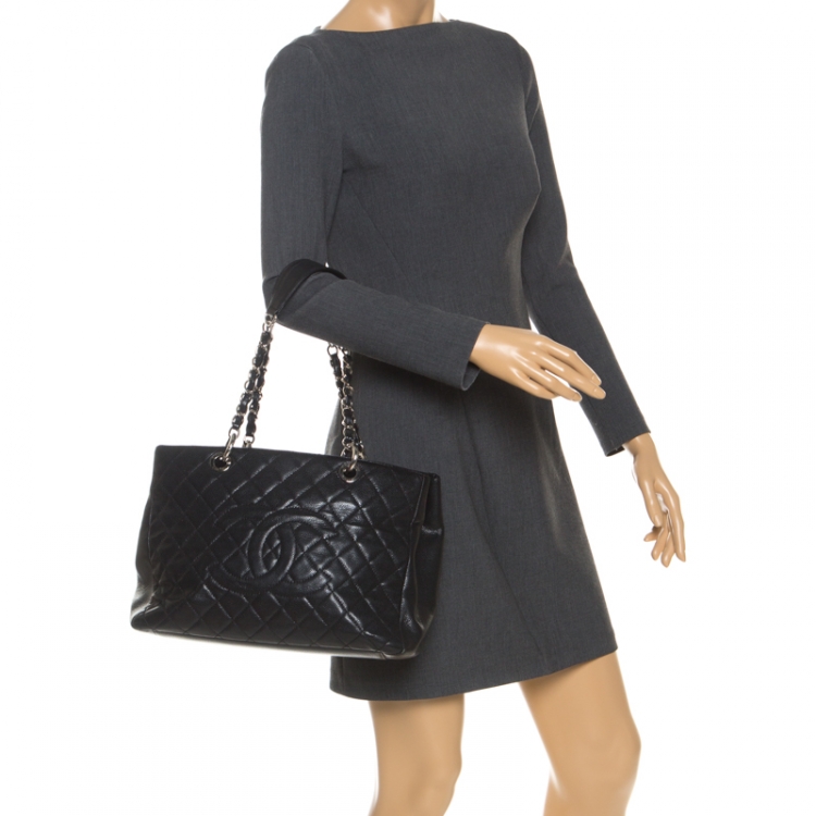 Pre Owned Chanel Black Quilted Caviar Leather Grand Shopping Tote