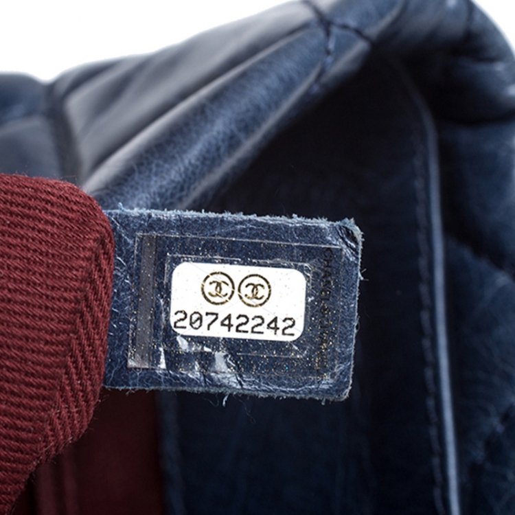 Pre Owned Chanel Blue Quilted Crinkled Leather Shopper Tote