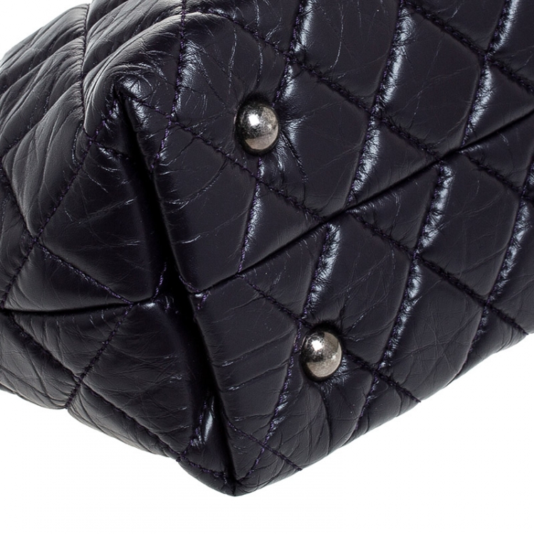 Pre Owned Chanel Purple Quilted Crackled Leather Mademoiselle Lock Chain Tote