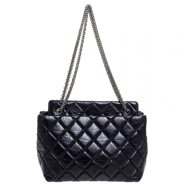 Pre Owned Chanel Purple Quilted Crackled Leather Mademoiselle Lock Chain Tote
