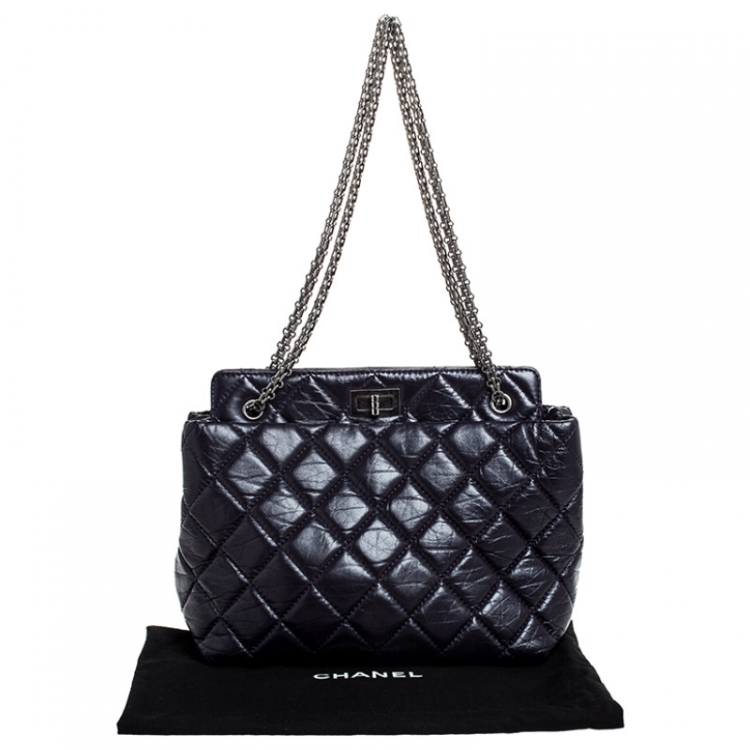 Pre Owned Chanel Purple Quilted Crackled Leather Mademoiselle Lock Chain Tote