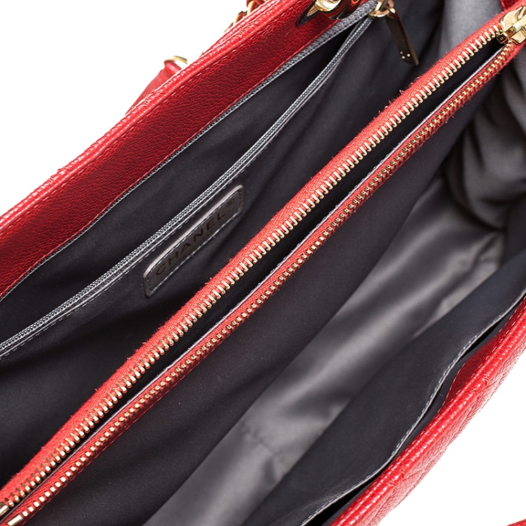 Pre Owned Chanel Red Quilted Caviar Leather Grand Shopping Tote