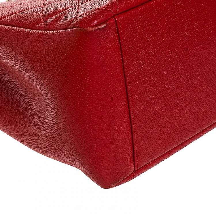 Pre Owned Chanel Red Quilted Caviar Leather Grand Shopping Tote