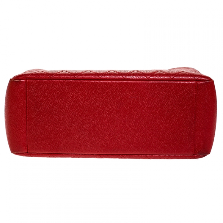 Pre Owned Chanel Red Quilted Caviar Leather Grand Shopping Tote