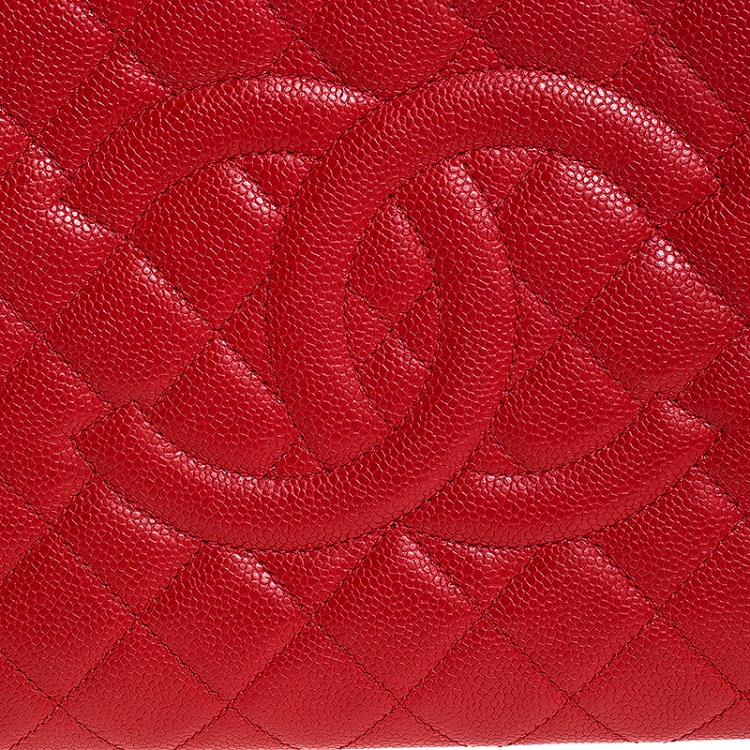 Pre Owned Chanel Red Quilted Caviar Leather Grand Shopping Tote