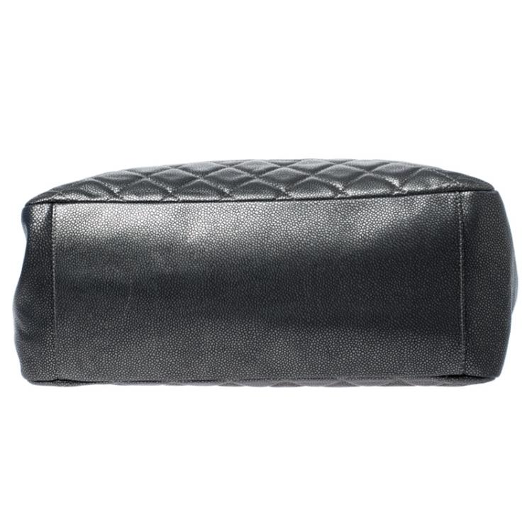 Pre Owned Chanel Metallic Grey Quilted Caviar Leather Grand Shopper Tote