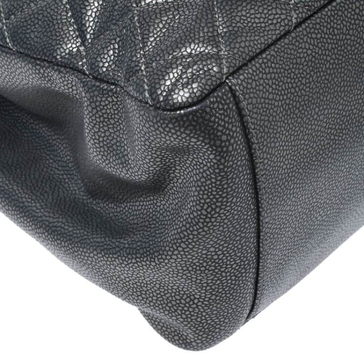 Pre Owned Chanel Metallic Grey Quilted Caviar Leather Grand Shopper Tote