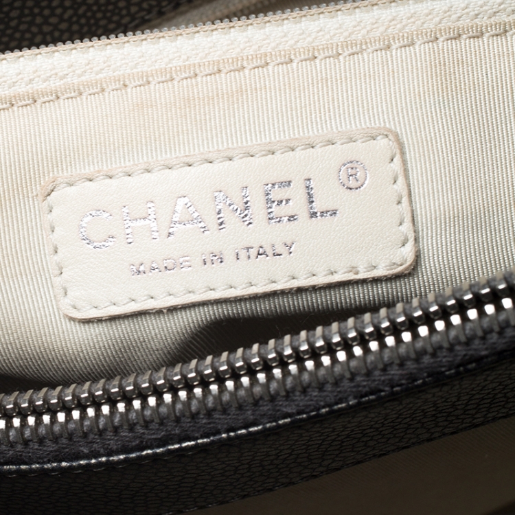 Pre Owned Chanel Metallic Grey Quilted Caviar Leather Grand Shopper Tote