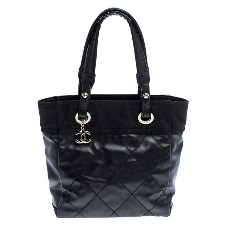 Pre Owned Chanel Black Quilted Coated Canvas Paris Biarritz Shopper Tote