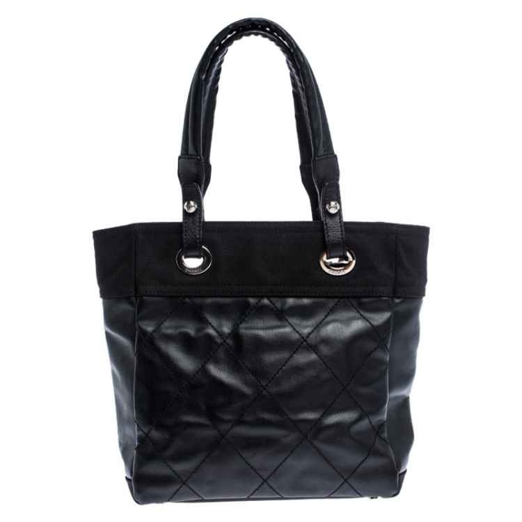 Pre Owned Chanel Black Quilted Coated Canvas Paris Biarritz Shopper Tote